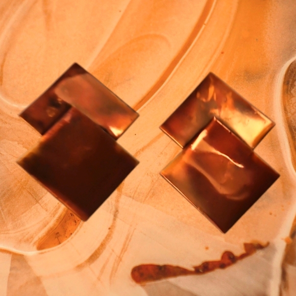 Geometric Pure Copper Post Back Earrings - Picture 1 of 3